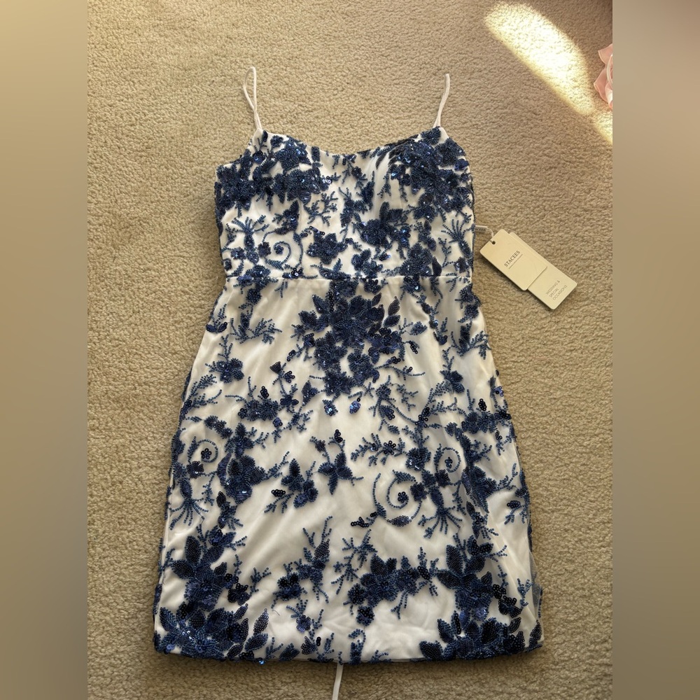 Stacees Beaded Floral Mini Dress